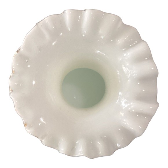 Consolidated Vintage White Glass Vase Hand Painted Ivy Ruffled Top - Picture 5 of 6